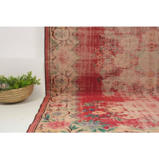 1970s 1970s Vintage Turkish Handmade Wool Cotton Red Area Rug For Sale - Image 5 of 12