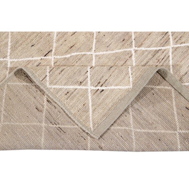 Modern Moroccan-Style Beige Tribal Wool Rug For Sale - Image 4 of 13