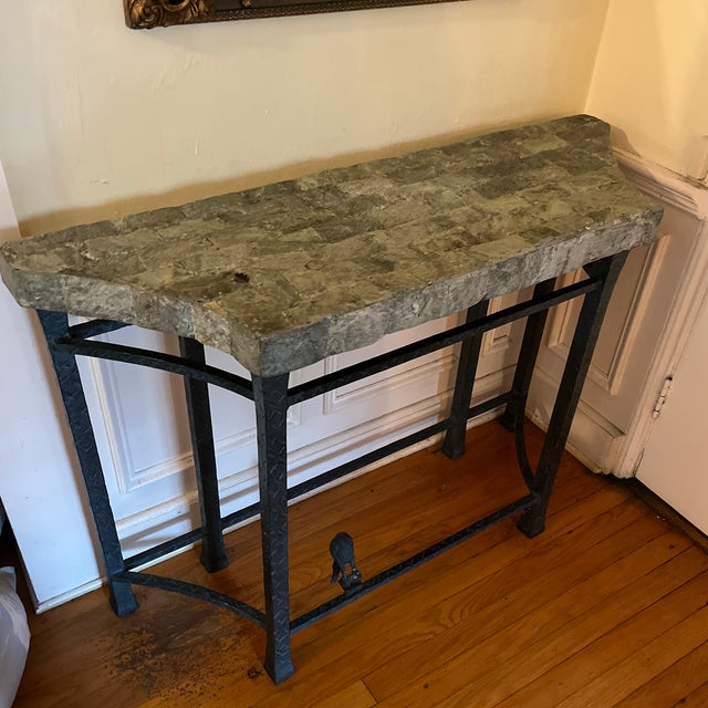 Industrial 1980s Stone Top Wrought Iron Console Table For Sale - Image 3 of 11