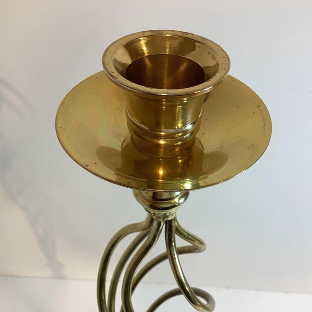 Mid-Century Modern Large Scale Twisted Cyclone Style Lacquered Brass Candle Holders- A Pair. For Sale - Image 4 of 12