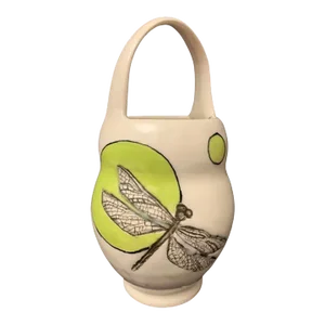 1970s Ceramic Pottery Style Dragonfly/Butterfly Basket/Vase