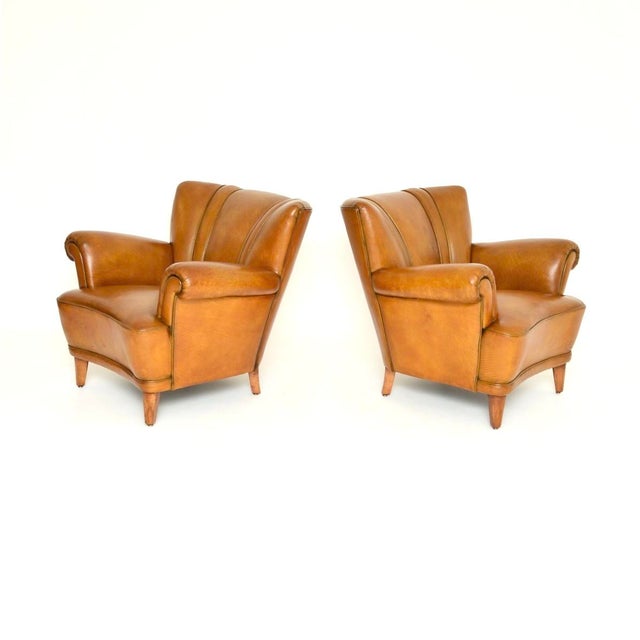 Mid-Century Modern Vintage Swedish Leather Club Armchairs, 1940s, Set of 2, Set of 2 For Sale - Image 3 of 9