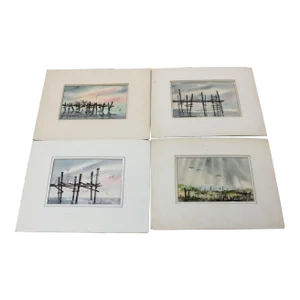 Set of Four Plein-Air Seascape Watercolors by Stanley C. Brodey