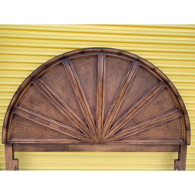 Very nice Faux Bamboo Arch Wooden wicker King size headboard It looks like a shining sun. Heavy. Perfect for a tropical room