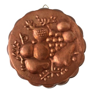 Vintage French Country Copper Fruit Jello Mold For Sale