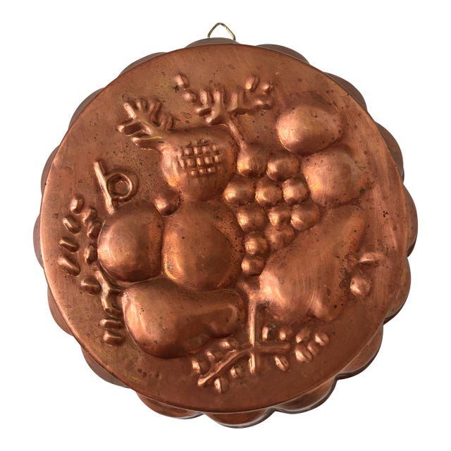 Vintage French Country Copper Fruit Jello Mold For Sale