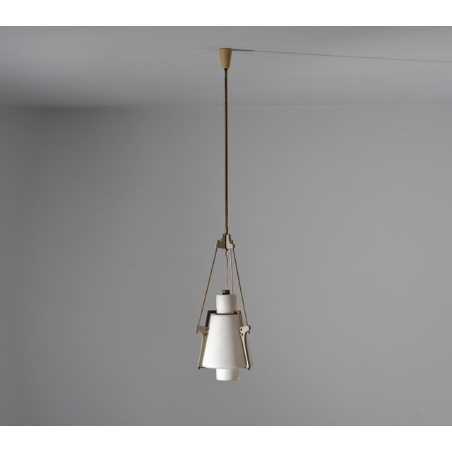 Vintage Italian Pendant Lamp in Opaline Glass and Lacquered Wood, 1950s For Sale - Image 15 of 15