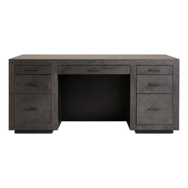 Restoration Hardware La Salle 7-Drawer Metal-Wrapped Desk in Zinc For Sale
