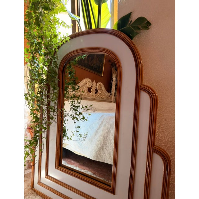 Copper Hollywood Regency Tropical Mirror in Pencil Reed Bamboo attributed to Vivai Del Sud, Italy, 1970s For Sale - Image 8 of 17