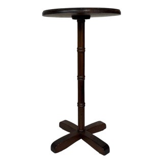 Vintage Round Faux Bamboo Pedestal Drink Side Table For Sale