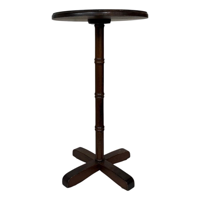 Vintage Round Faux Bamboo Pedestal Drink Side Table For Sale