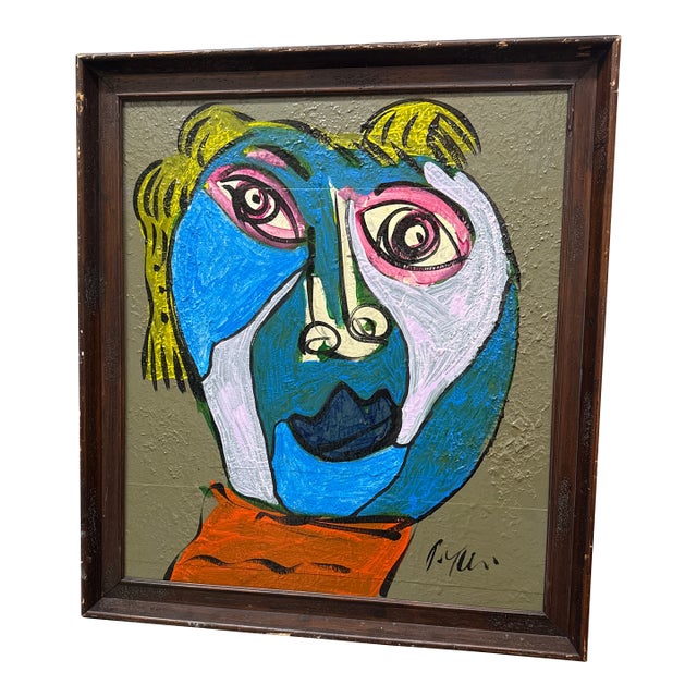1970s Peter Keil Blue Picasso Female Cubist Painting, Framed For Sale