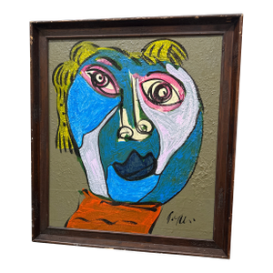 1970s Peter Keil Blue Picasso Female Cubist Painting, Framed