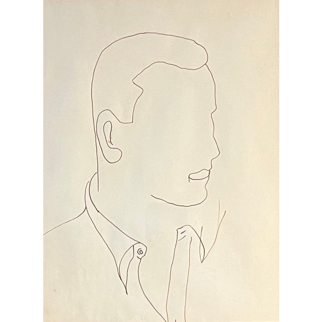 1970's Mid-Century Modern American continuous line drawing - Portrait of a Man. Interesting technique creates a graphic...