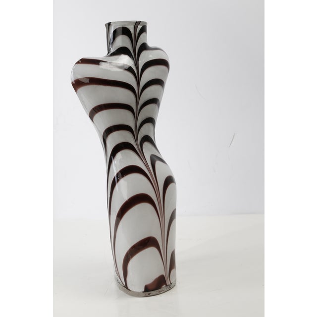Vintage Murano Style Art Glass White W/Brown Zebra Womans Bust Large Glass Vase For Sale - Image 10 of 10