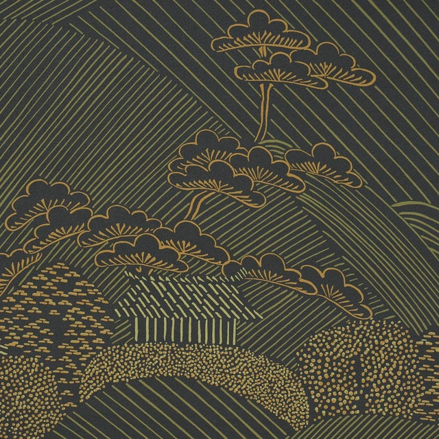 Schumacher Sample - Schumacher Nikko Wallcovering In Black For Sale - Image 4 of 5