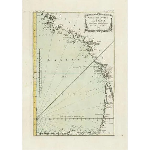 Antique Map of the Coast of France, 1764 For Sale
