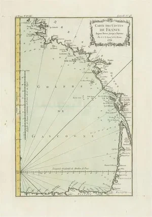 Antique Map of the Coast of France, 1764