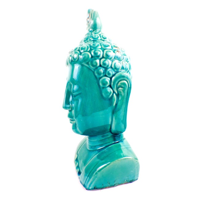 Large Buddha Bust Glaze Sculpture Turquoise Color Chairish