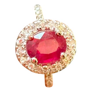 3 Carat Oval Treated Ruby & 1.25 Ct Diamond Ring 14 Karat White Gold Size 6 For Sale