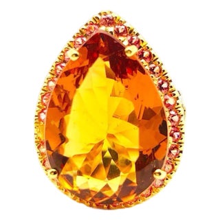 Bochic “Orient” Vintage Sapphire & Orange Citrine Ring Set In 18K Gold & Silver For Sale