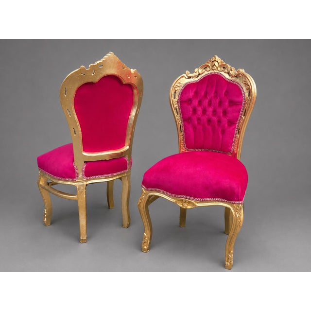 Late 20c Louis XVI Gold Beech Fuchsia Red Chairs-Pair For Sale - Image 4 of 7