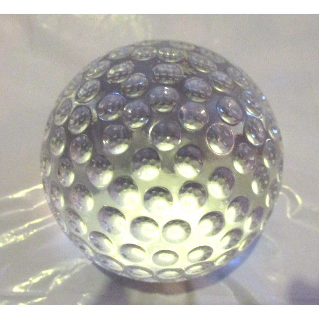 Beautiful crystal glass round standing paper weight, presented in padded box . Paper weight dimensions: 3" X 3" X 3"; Box...