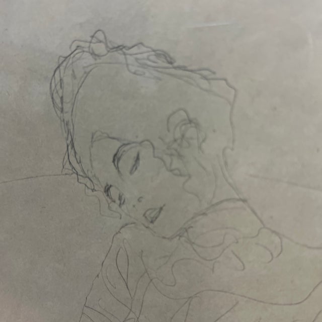 1960s Print of Pencil Drawing in Colours of Gustav Klimt 1910 Reclining Figure For Sale - Image 9 of 12