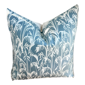 Blue & White Botanical Pillow With Down Insert – Coastal Designer Accent Pillow by Emily Daws 24x24