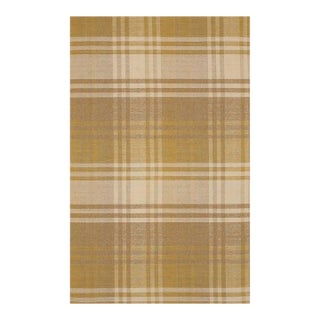 10x14 Yellow Hand-Knotted Wool Golden Plaid Weave Geometric Modern Carpet Rug For Sale