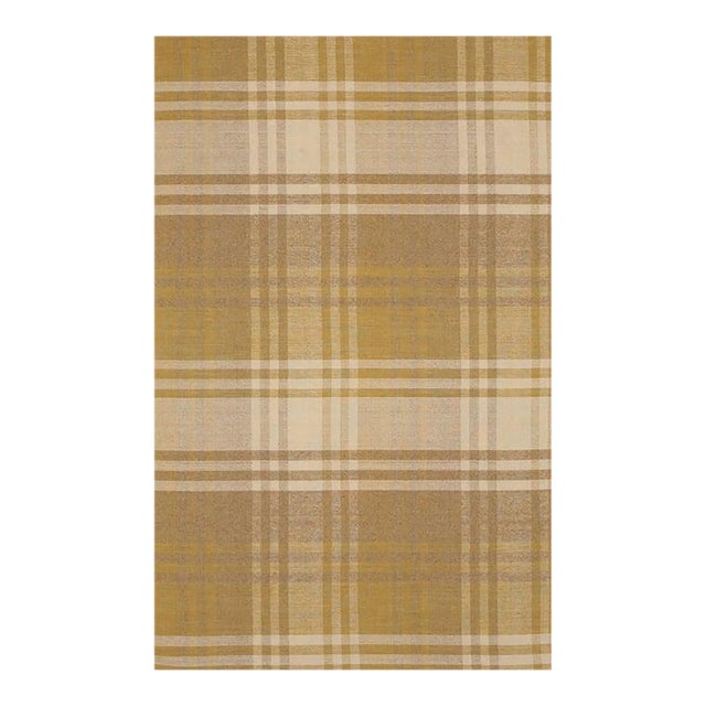 10x14 Yellow Hand-Knotted Wool Golden Plaid Weave Geometric Modern Carpet Rug For Sale