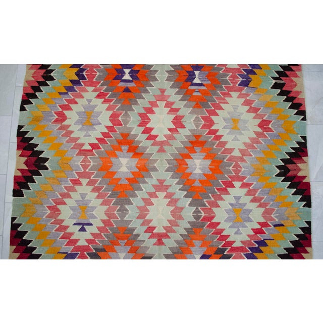 1970s Turkish Hand-Made Kilim Rug Large Living Room Decor - 6′6″ × 12′ For Sale - Image 10 of 13