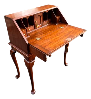 Mid 20th Century Henkel Harris Queen Anne Lady Astor Solid Wild Black Cherry Slant Front Writing Desk