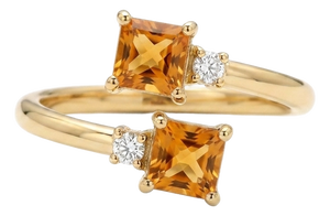 Citrine Princess Cut Stackable Ring - Double Stone Bypass Toi Et Moi Ring Us 7