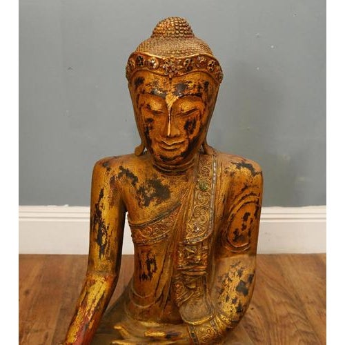 Nepalese Buddhist Meditating Sculpture in Carved Wood For Sale - Image 3 of 11