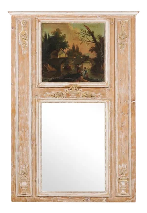 1790s French Louis XVI Trumeau Mirror with Original Painting and Gilt Details