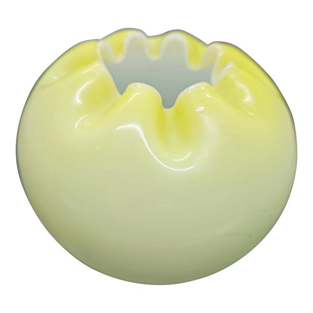 Antique Mt. Washington Art Glass Hand Blown Yellow Satin Rose Bowl Cased Vase For Sale