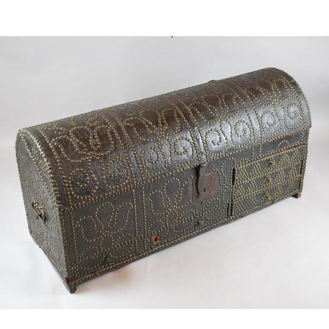 Studded Leather-Wrapped Dome Chest, 18th For Sale - Image 10 of 10