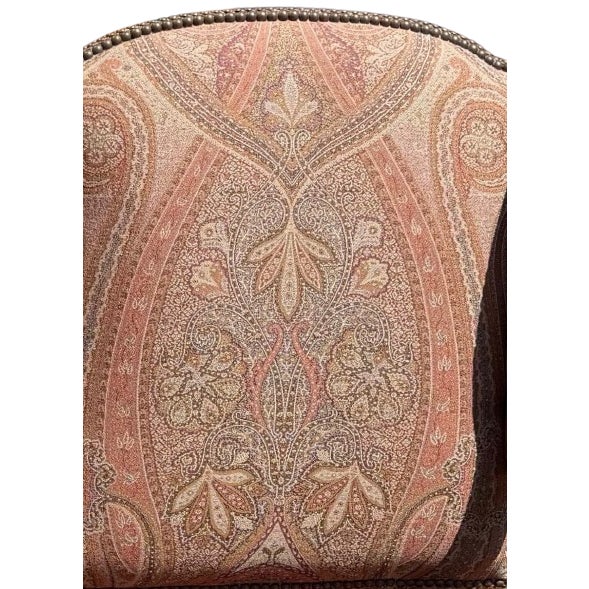 Brown A Pair of Custom Ralph Lauren Wingback Lounge Chairs Upholstered in Leather and Paisley For Sale - Image 8 of 18
