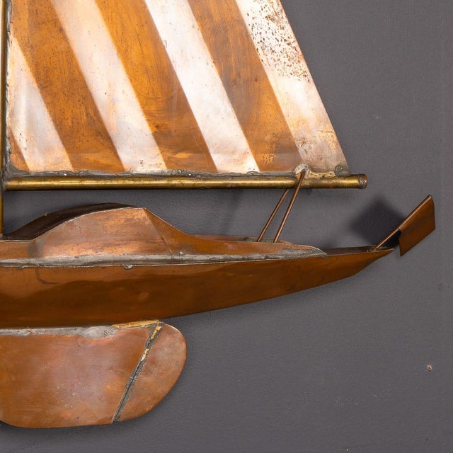 Metal Vintage 20th Century Wall Hanging Copper Sculpture of a Racing Yacht, 1960s For Sale - Image 7 of 13