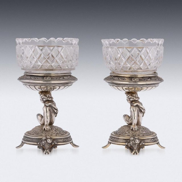 19th Century Victorian Silver & Glass Figural Salts from Elkington, 1896, Set of 2 For Sale - Image 4 of 18