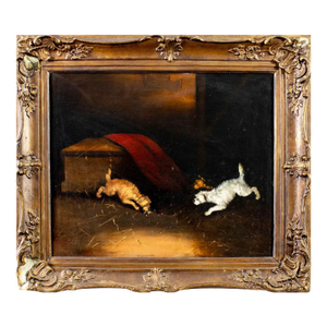 19th-Century British Oil Painting of Hunting Dogs