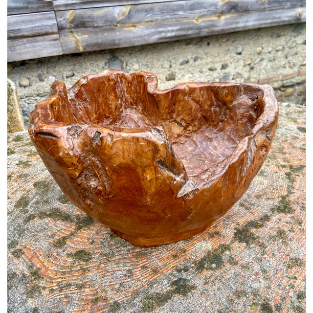Large Sculptural Olive Wooden Bowl, 1960s For Sale - Image 3 of 8