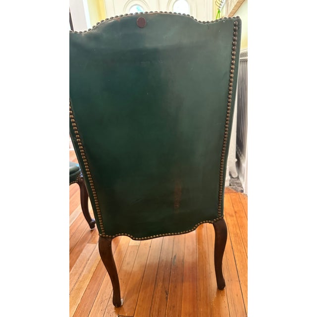 Animal Skin Vintage Green Leather Chairs With Nailheads and Cabriole Legs For Sale - Image 7 of 9