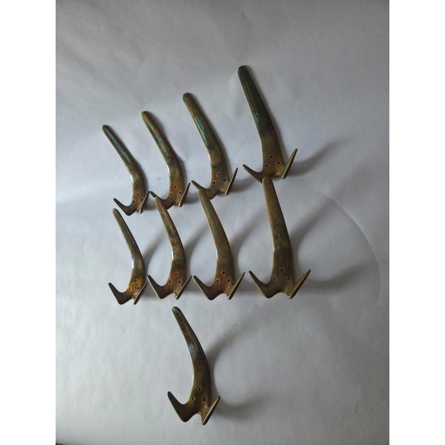 1950s Brass Model 4056 Wall Hooks from Carl Auböck, 1950s, Set of 9 For Sale - Image 5 of 8