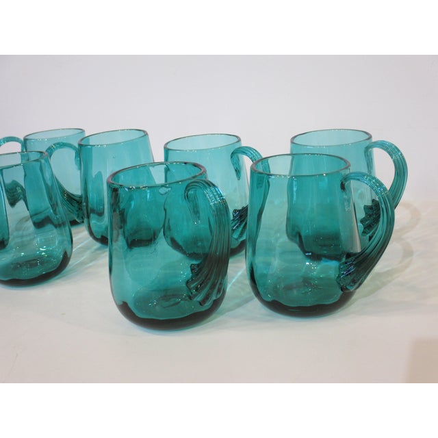 Green 1960s Blenko Styled Pitcher and Glass Mug Set by Wayne Husted - Set of 9 For Sale - Image 8 of 13