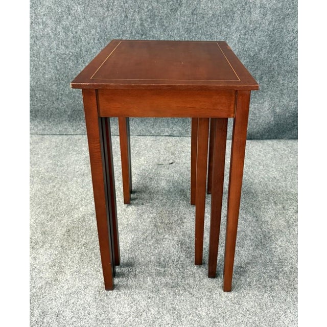Late 20th Century Set of 3 Inlaid Mahogany Nesting Tables For Sale - Image 10 of 18