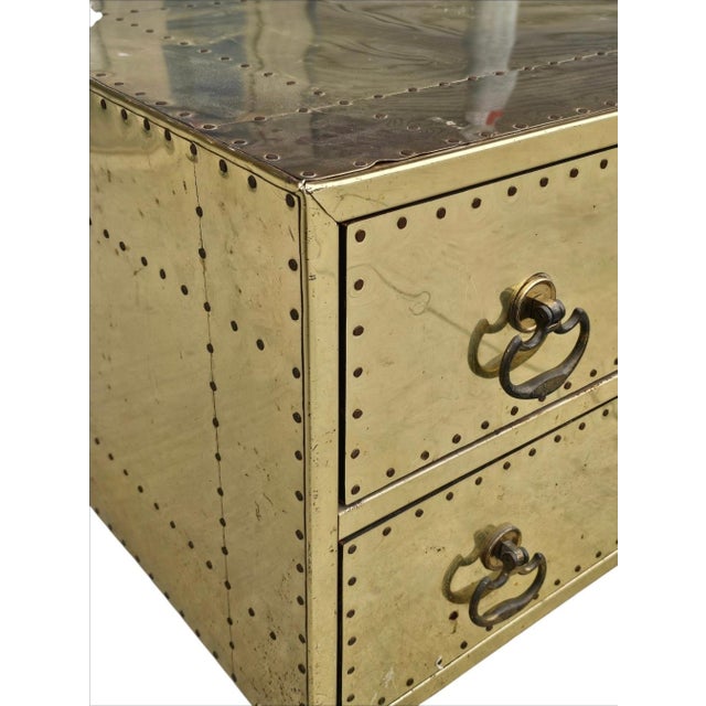 1960s Mid Century Campaign Style Brass Clad Coffee Table Sarreid Style For Sale - Image 11 of 18