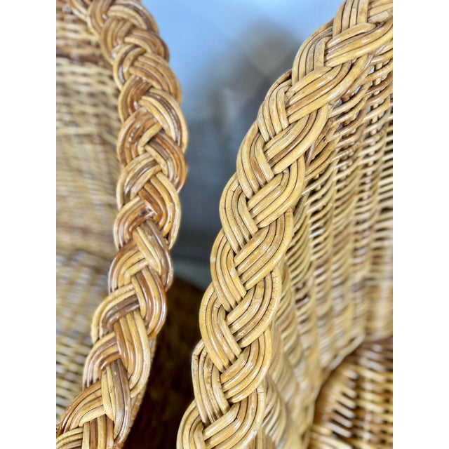 Brown Vintage Wicker Works Style Braided Wicker Lounge Chair and Ottoman Set For Sale - Image 8 of 10