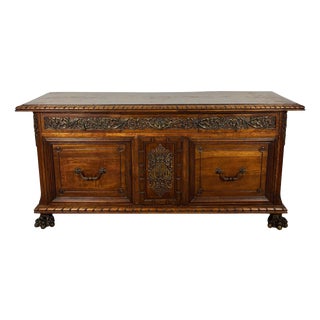Large Henry II Style Oak Sideboard with Bronze Mounts, 1920 For Sale